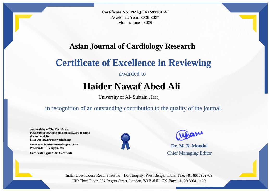 University of Al-Subtain / College of Nursing and Midwifery Announces the Selection of a Faculty Member as a Scientific Reviewer for an International Journal